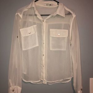 Sheer White Button Down Top